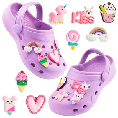 Abbildung von CityComfort Clogs Kinder, Gartenschuhe Badeschuhe Jungen mit abnehmbaren Anhängern (Lila, 36 EU)