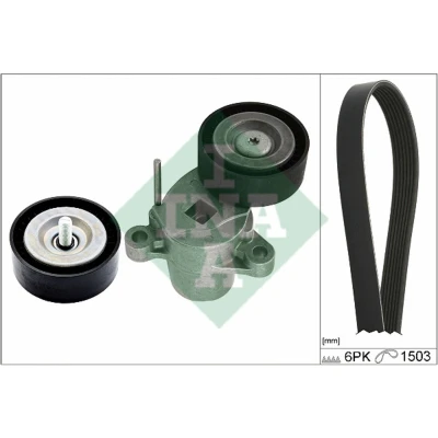 Abbildung von INA 529 0338 10 Keilrippenriemensatz Generatorfreilauf prüfen und ggf. erneuern FORD: FOCUS 3 Turnier, FIESTA 6, B Max