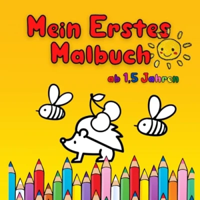 Abbildung von Mein Erstes Malbuch ab 1,5 Jahren: 50 lustige Seiten mit einfachen Bildern für Kinder zum Ausmalen. Muster Ausmalen und Kritzeln Mädchen ... Bilder. Alle Grafiken haben dicke Linien.