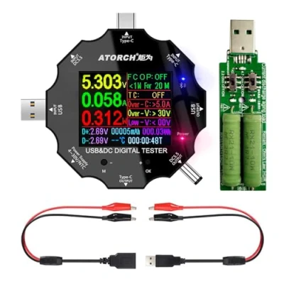Abbildung von Digitalmultimeter,Spannung,Strom,Leistung,Widerstand,Kapazitätsdetektor,mit Clip Kabel Unterstützt PD2.0/PD3.0,QC2.0/QC3.0 (UD18(Erkennungslinie+Last))