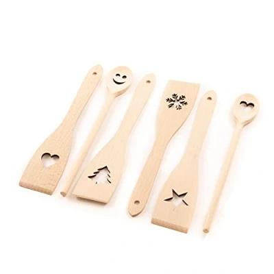 Abbildung von tuuli 6 tlg Kochlöffel Pfannenwender Set Holz Buche mit Motiv 30 cm