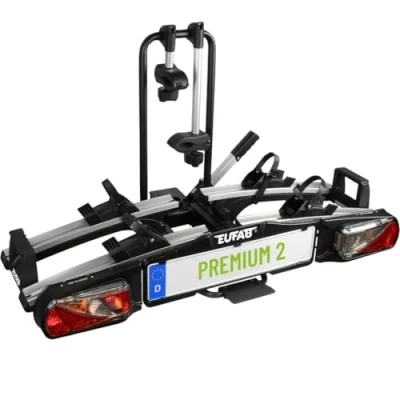 Abbildung von EUFAB 11521 Fahrradträger PREMIUM 2, E Bike geeignet, komplett vormontiert, Diebstahlschutz, für 2 Fahrräder, Anhängekupplung