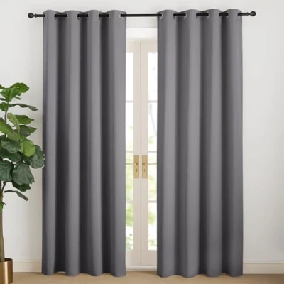 Abbildung von NICETOWN Gardinen Grau Blickdicht Vorhang 220 cm Lang Thermovorhang Kälteschutz Fenster Verdunkelungsvorhang Ösen Vorhänge Wohnzimmer Modern Übergardinen Ösenschal 2er Set, H220 x B140