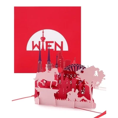 Abbildung von 3D Pop Up Karte „Wien Panorama mit Riesenrad“ Wiener Grußkarte Städtekarte als Österreich Souvenir, Geburtstagskarte, Einladung &amp; Gutschein zur Städtereise
