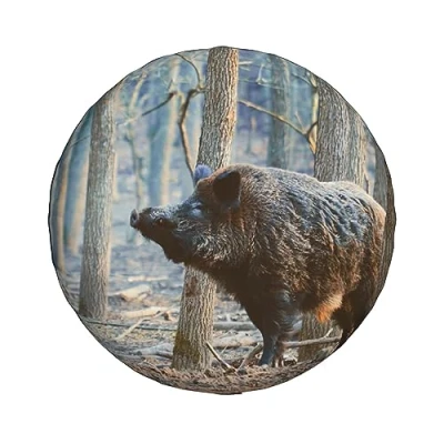 Abbildung von Reserverad Reifenabdeckung, Wildschwein im Wald, wasserdicht, staubdicht, Reifentasche, 40,6 cm (16 Zoll)