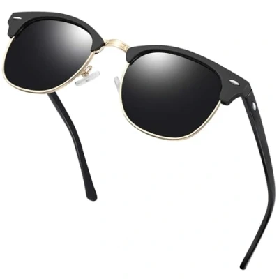 Abbildung von KANASTAL Sonnenbrille Halbrahmen Polarisiert Schwarz für Herren Retro Klassisch Matt Rahmen Sonnenbrillen Damen UV400 Schutz