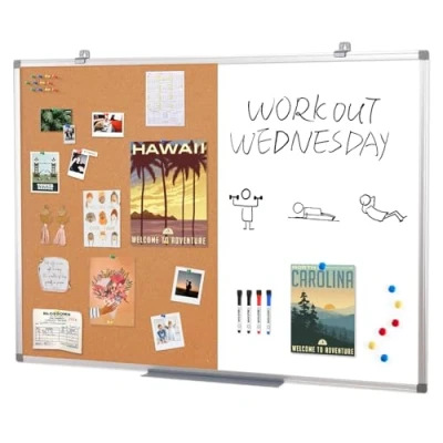 Abbildung von Swansea Whiteboard Magnettafel und Pinnwand Kork mit Aluminiumrahmen für Wohnung, Büro, Küche Schule, 120x90cm