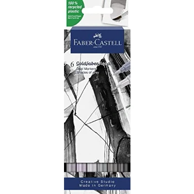 Abbildung von FABER CASTELL 164522 Goldfaber Aqua Dual Marker, in Grautönen, mit Pinselspitze und Fineliner Spitze, 6er Etui