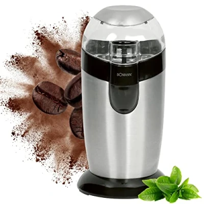 Abbildung von Bomann elektrische Kaffeemühle, Kaffeemühle mit Edelstahlschlagmesser, Fassungsvermögen 40 g, 120 Watt Motor, edelstahl/schwarz, KSW 445 CB