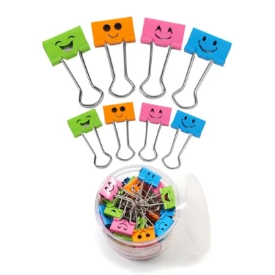 Abbildung von Coideal Smiling Binder Büroklammern 100 Stück, verschiedene Größen und Farben, metallfarben, lustige Klemmen mit niedlichem Smiley Gesicht Design für Büro (19 mm 25 mm)