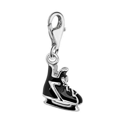 Abbildung von Quiges Charms Anhänger Schwarzer Emaille 3D Schlittschuh Versilbert Damen Schmuck für Bettelarmband