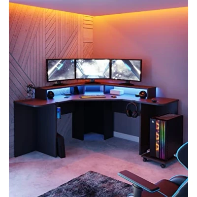 Abbildung von Forte Tezaur Eckschreibtisch für Gamer inkl. RGB Beleuchtung, Holzwerkstoff, Mattschwarz, B x H T: 160 91 cm