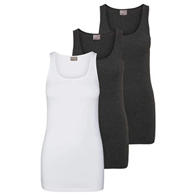 Abbildung von VERO MODA 10229554 VMMAXI My Soft Long Tank TOP GA 3P, 175683004BRIGHT White/Dark Grey Mel &amp; D, M