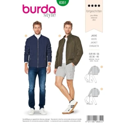 Abbildung von Burda Schnittmuster 6351, Blouson [Herren, Gr. 46 56] zum selber nähen, ideal für Profis [L4]