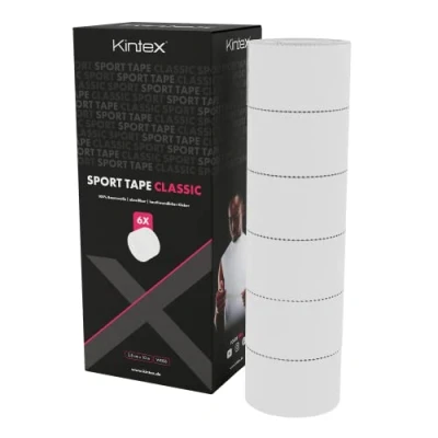 Abbildung von Kintex 6 Rollen Sporttape, 3,8 cm x 10 m, unelastisch, starres Tape, zur Fixierung und Stabilisierung von Gelenken, Fingertape, Tapeverband, hautfreundlich, reißbar (Weiß)