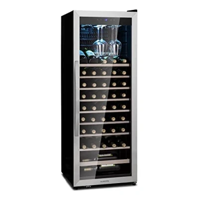 Abbildung von Klarstein Weinkühlschrank, Getränkekühlschrank Schmal, Kühlschrank mit Glastür, Getränkekühlschränke Freistehend, Weinkühlschrank Klein, Weinkühlschränke 1 Zonen, UV Schutz, 4 18 C, 46 Flaschen
