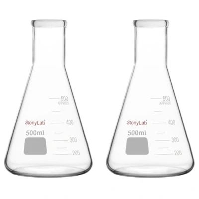 Abbildung von stonylab Erlenmeyerkolben, 2er Pack 500 ml Schmalhals Schwerwandiges Borosilikatglas Erlenmeyerkolben Labor Glaswaren