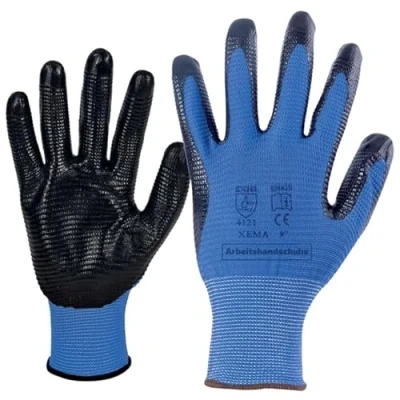 Abbildung von Nitril Arbeitshandschuhe Mehrzweck Herren gr 10, Ölbeständig Mechaniker Handschuhe Herren, Pannensicher Garten, Atmungsaktiv Bauhandschuhe, Elastisches Bündchen 12 Paar