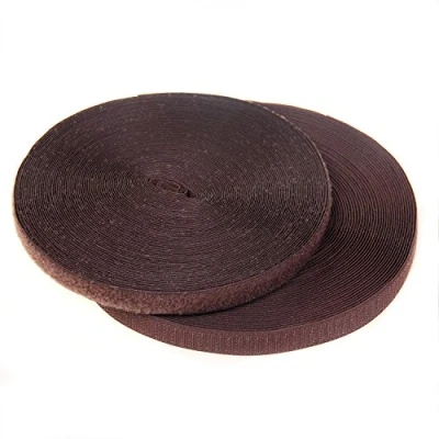 Abbildung von TUKA 25m x 25mm Klettband zum aufnähen, Rückseite Nicht selbstklebend, 25 meter Flausch &amp; Hakenband, breit Klettverschluss, Extra Stark Haftkraft Haken, Braun TKB5003 brown