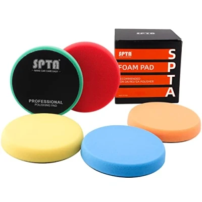 Abbildung von Polierschwamm, SPTA 5tlg 125mm Klett Polierpad Polierschwämme Polieraufsatz Wachs Schwämme Auto Polieren Pad Schwamm Polierschaum Set, für Exzenter Poliermaschine Schleifmaschine