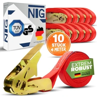 Abbildung von NTG 4 20 Stück 800kg 4m und 6m Spanngurte mit Ratsche einteilig 1 teilig Ratschengurte TÜV/GS geprüft Zurrgurte 25mm 800 daN 0,8t (10 Meter)