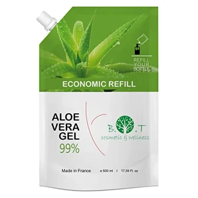 Abbildung von 100% Reines Aloe Vera Gel aus Spanien Feuchtigkeitsspendend für Gesicht und Körper Beruhigend nach Haarentfernung Ideal trockene Haut Organisch, 500 ml