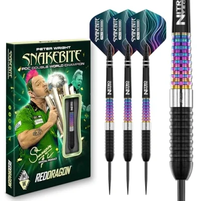 Abbildung von RED DRAGON Darts Professioneller Spieler Peter Wright Snakebite Corra 23g 90% Wolfram Stahlspitze Dart Set mit Flüge und Dartschäfte