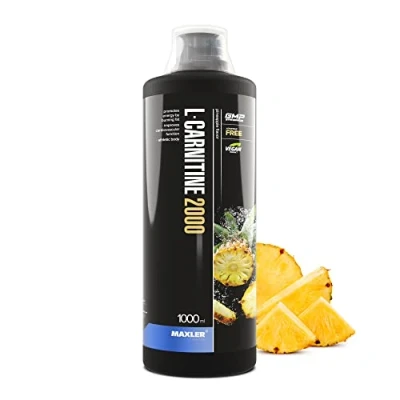 Abbildung von Maxler L Carnitin Liquid Hochdosiert Flüssig Vegan und Zuckerfrei reich an Geschmack optimal dosiert 2000 mg von pro Portion Ananas 1000ml