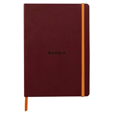 Abbildung von Rhodia 117370C Notizheft Softcover Rhodiarama DIN A5 (14,8x21 cm), 80 Blatt, liniert Clairefontaine Papier Elfenbein 90g Lesezeichen, Gummizugverschluss, Cover aus Kunstleder Weinrot, 1 Stück