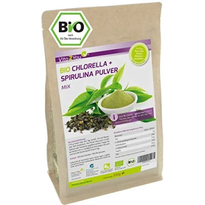 Abbildung von Vita2You BIO Chlorella + Spirulina Mix Pulver 500g Verhältnis 50:50 Aus Ökologischen Anbau DE ÖKO 006 Zippbeutel Premium Qualität