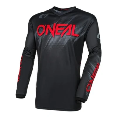 Abbildung von O&#039;NEAL Motocross Jersey Langarm MX Enduro Gepolsterter Ellbogenschutz, V Ausschnitt, atmungsaktiv Element Voltage V.24 Erwachsene Schwarz Rot Größe L