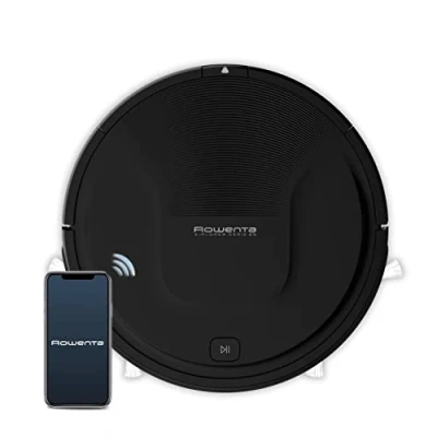 Abbildung von Rowenta RR8225 X Plorer Serie 45 Staubsaugerroboter mit Infrarot Sensoren, 3 in 1 Reinigungswirkung, 2 Seitenbürsten, Modi, kompatibel Sprachassistenten, Schwarz für Teppiche