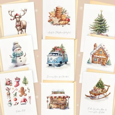 Abbildung von LOViLEE® Weihnachtskarten inkl. extra Umschläge &amp; Sticker im 10er Geschenkset hochwertiges Postkarten Set zu Weihnachten mit Umschlag in premium Qualität