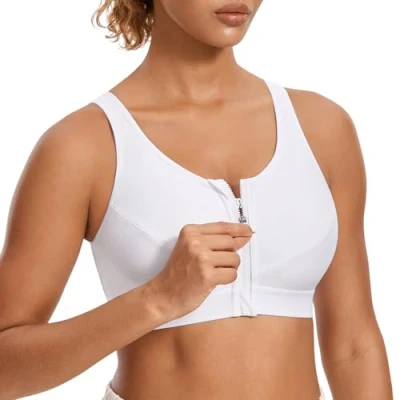 Abbildung von SYROKAN Damen Sport BH Starker Halt Vorderverschluss Ohne Bügel Und Einlagen für Nach Brust OP Fitness Lauf Yoga Weiss 90E