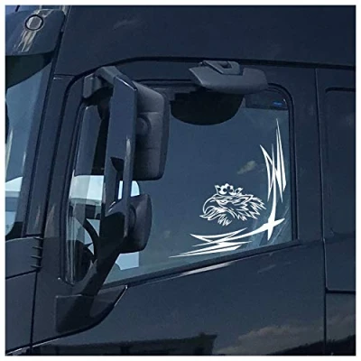 Abbildung von Greif Fensterdekor LKW Aufkleber Dekor Sticker Fenster Scallops Ornamente Rauten KX036 (Weiß Glanz, Außenklebend)