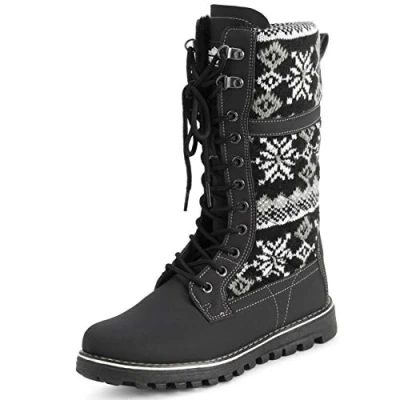 Abbildung von Polar Damen Kunstpelz Warm Thermal Wasserdicht Draussen Gehen Schnee Winter Gummisohle Wadenstiefel Schwarz Gestrickt UK5/EU38 YC0609