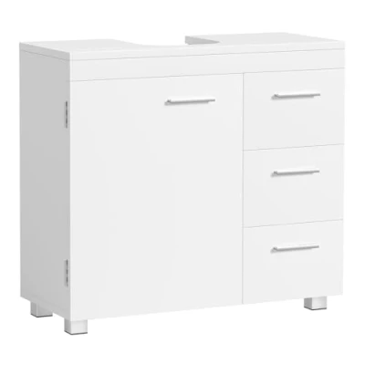 Abbildung von VASAGLE Waschbeckenunterschrank, Badezimmerschrank, 3 große Schubladen, 30 x 70 64 cm, 2 Fächer, auch für Waschbecken mit Beckensäule, Badezimmer Unterschrank Füßen, wolkenweiß BBK504W01