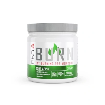 Abbildung von PhD Nutrition Burn Pre Workout Pulver 200g Saurer Apfel Booster für verbesserte körperliche und mentale Leistung, Enthält Koffein, L Carnitin, Zink &amp; Vitamine