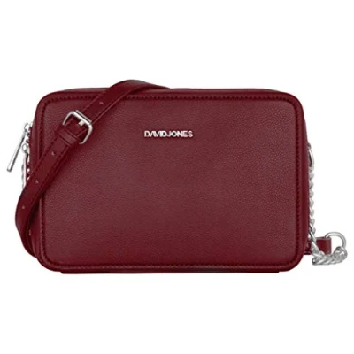 Abbildung von David Jones Damen Kleine Umhängetasche Frau Quadratische Handtasche PU Leder Kette Schultertasche Elegant Crossbody Bag Handy Tasche Mini Abendtasche Party Clutch Pochette Mode Bordeaux Rot