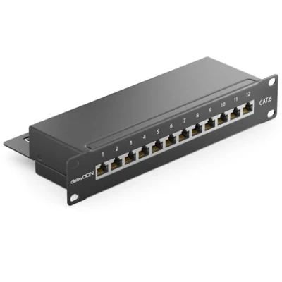 Abbildung von deleyCON CAT 6 Patchpanel Verteilerfeld 12 Port Desktop 10&quot; Zoll Rackeinbau Servermontage RJ45 Geschirmt TIA568A TIA568B Schwarz