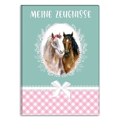 Abbildung von itenga Zeugnismappemit Motiv DIN A4 Dokumentenmappe Zeugnisse für Kinder Jugendliche Schüler Mädchen (Pferde)