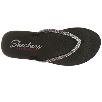 Abbildung von Skechers Damen Meditation Shine Away Zehentrenner, Black Mitobuck/Multi Rhinestone, 40 EU