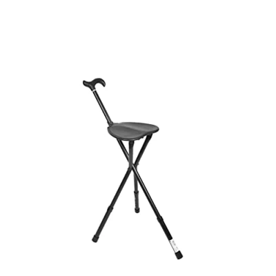 Abbildung von KMINA PRO Gehstock mit Sitz (Höhenverstellbar), zum Sitzen, Spazierstock Klappsitz, 3 Beinen, Herren Sitz, Stuhl, Sitzfläche