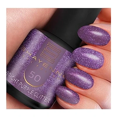Abbildung von SHAYENNE Shellac Gel Nagellack 15 ml für UV LED Lampe 50 Bright Purple Glitter Lila Glitzer MADE in GERMANY Nail Polish for Lamp Nagel Lack Gellack Nagelgel