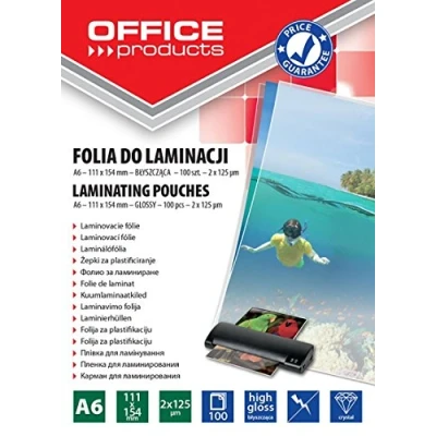 Abbildung von Laminierfolie OFFICE PRODUCTS A6 2x125Mikron Glänzend 100 Stück Transparent / Typ Zum Laminieren/Art Glänzend/Material Kunststoff/Farbe Transparent/Format Dicke [mm] 2x125µm