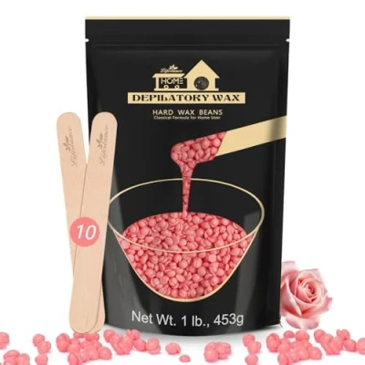 Abbildung von Lifestance 450g Waxing Perlen Formuliert für Anfänger, Wachsperlen mit 10 Holzspatel Enthaarung, Rose Wachs Haarentfernung Feines Haar,Gesicht,Augenbraue,Arme,Finger und Zehe