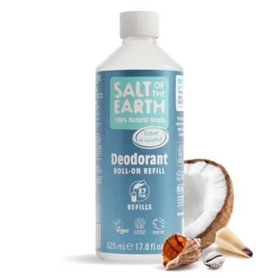 Abbildung von Natural Deodorant Roll On Refill by Salt of the Earth, Ocean &amp; Coconut Vegan, Long Lasting Protection, Leaping Bunny Approved, Made in UK 525ml
