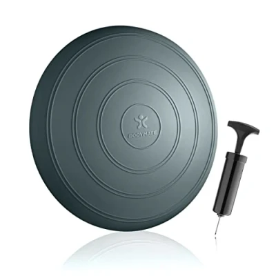 Abbildung von BODYMATE Ballsitzkissen Comfort inkl. Pumpe GRAU BLAU 33cm Durchmesser Balance Kissen, Sitzballkissen, Luftkissen, Pad Core , Fitness Reha Koordinations und Rückentraining