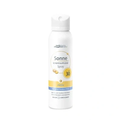 Abbildung von Sonne Schutz &amp; Pflege Aktiv Aerosol Spray mit LSF 30 von medipharma cosmetics Sofort Trocken Effekt schweißresistent, desodorierend und wasserfest ideal für Outdoor Aktivitäten