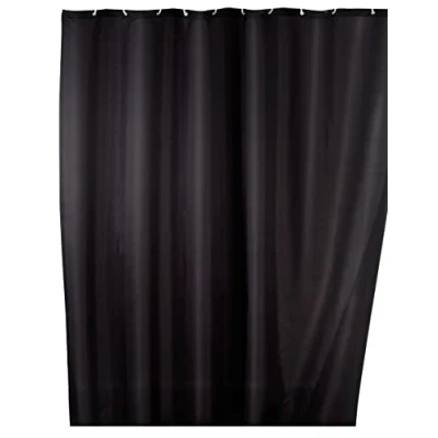 Abbildung von WENKO Anti Schimmel Duschvorhang Schwarz, Textil Vorhang mit Antischimmel Effekt fürs Badezimmer, waschbar, wasserabweisend, Ringen zur Befestigung an der Duschstange, 180 x 200 cm